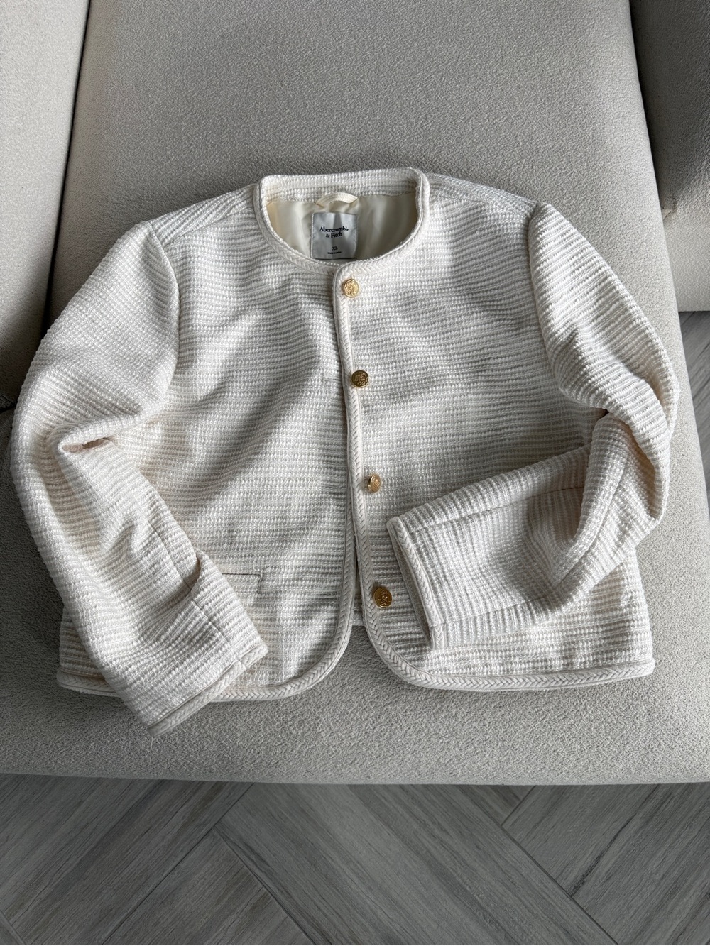 Abercrombie & Fitch Cream Knit Button-Front Blazer